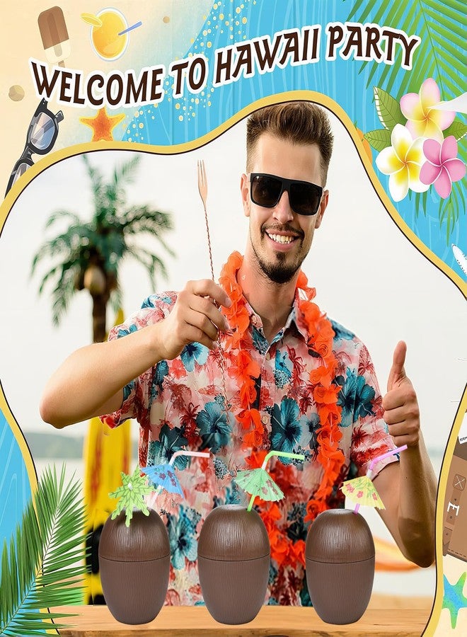 Haundry 12 Coconut Cups with 12 Straws and 12 Cocktail Drink Picks, Hawaiian Luau Tiki and Beach Party Decorations for Kids and Adults - Image 3